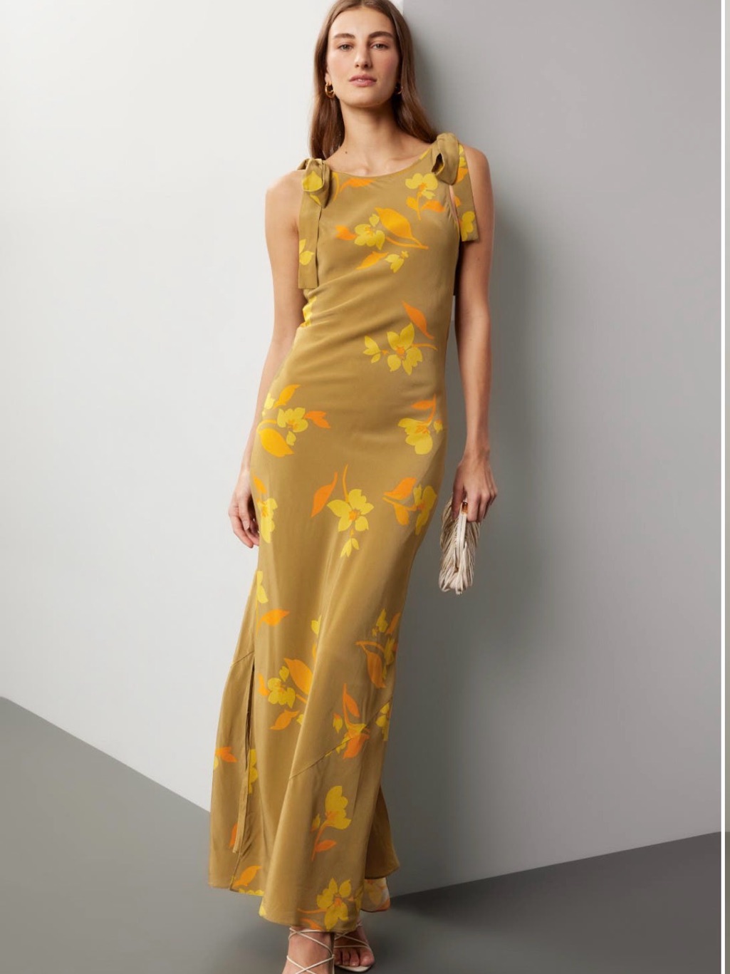 Olive Floral Tie-Shoulder Maxi Dress